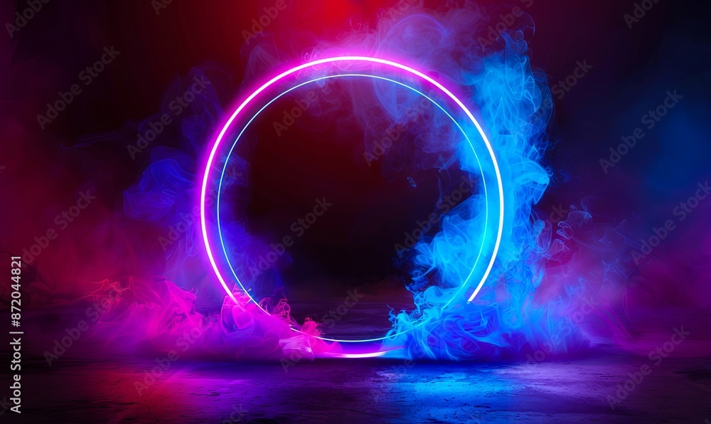 Obraz premium A neon ring in the middle of smoke.