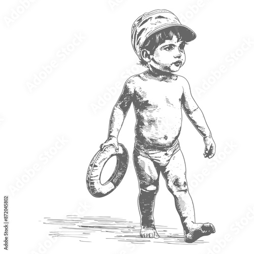 Sketch of Boy with Inner Tube, Summer Adventure.