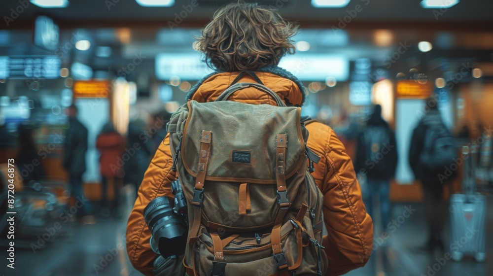 Obraz premium Paint a scene of anticipation as the photographer watches their backpack pass through the X-ray scanner, eager to retrieve their