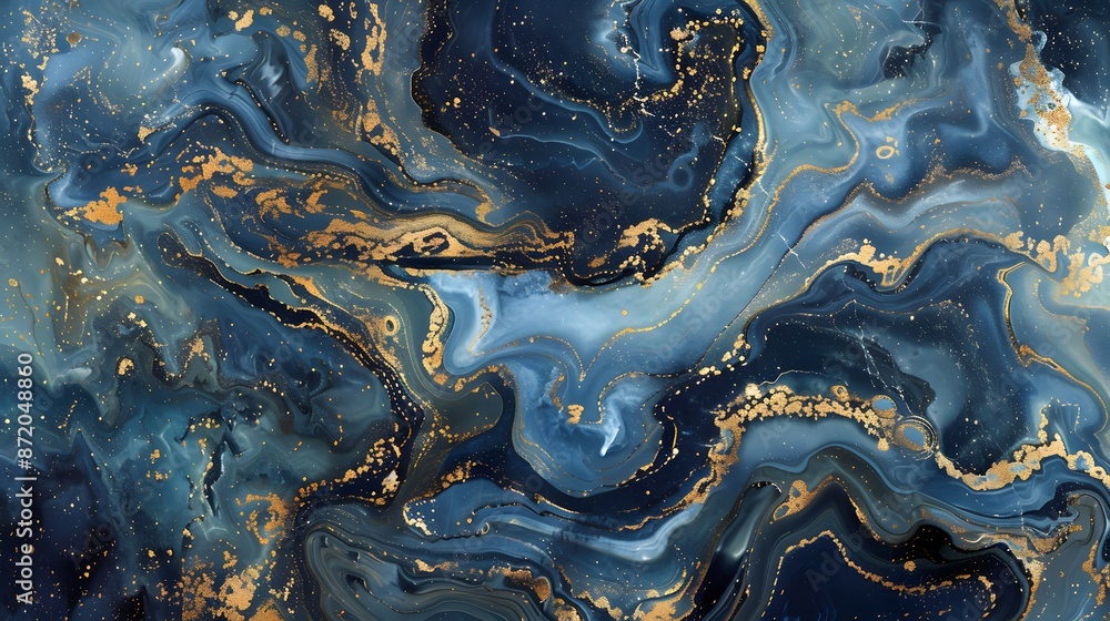 Fototapeta premium luxury wallpaper. Blue marble and gold abstract background texture. Indigo ocean blue marbling with natural luxury style swirls of marble and gold powder