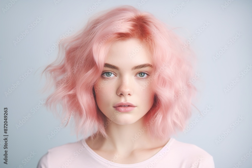 A woman with pink hair poses for a picture A woman with pink hair poses for a picture