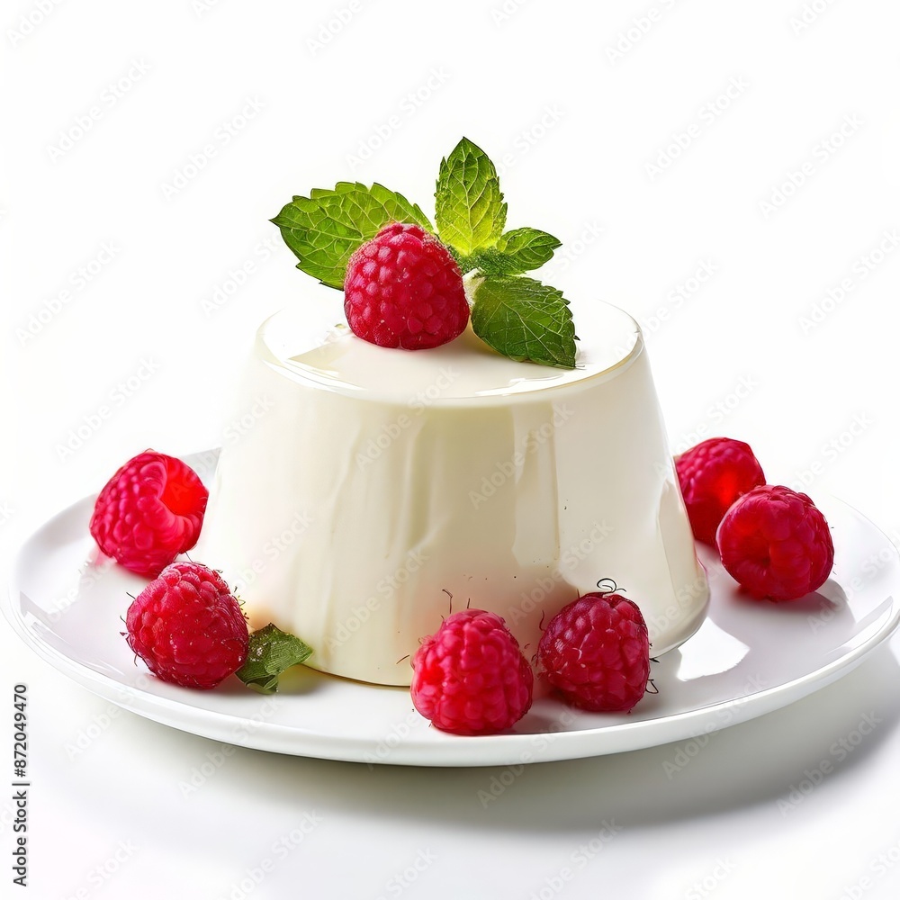 Delicious Panna Cotta with Raspberries and Mint. Delicious Panna Cotta with Raspberries and Mint.