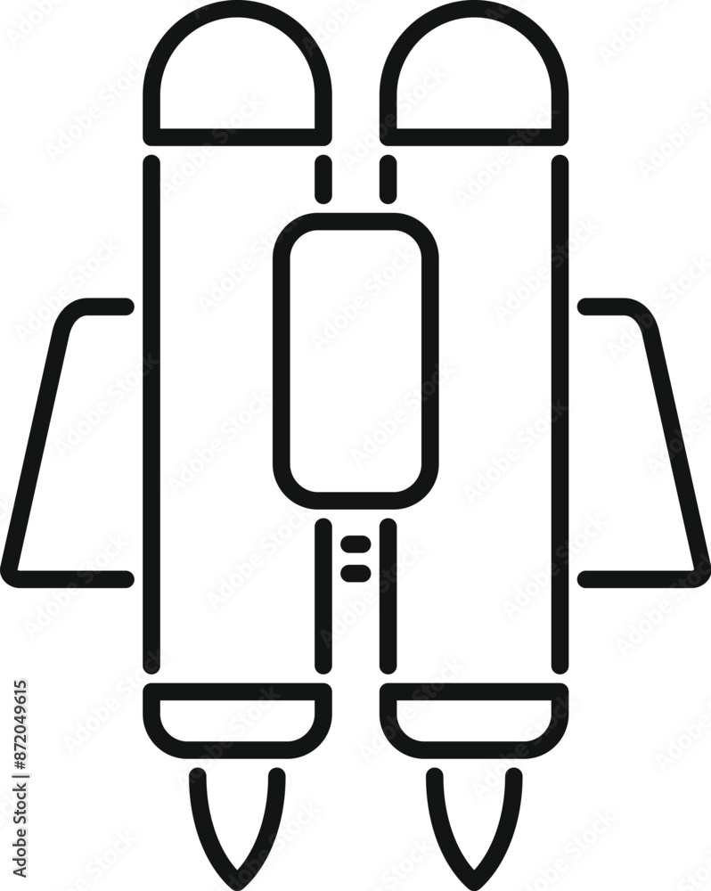 Jetpack launching up with fire burning, isolated on a white background Jetpack launching up with fire burning, isolated on a white background