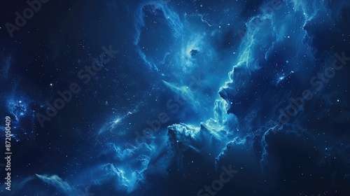 Space-themed background featuring a deep blue nebula cloud, evoking a sense of wonder and discovery