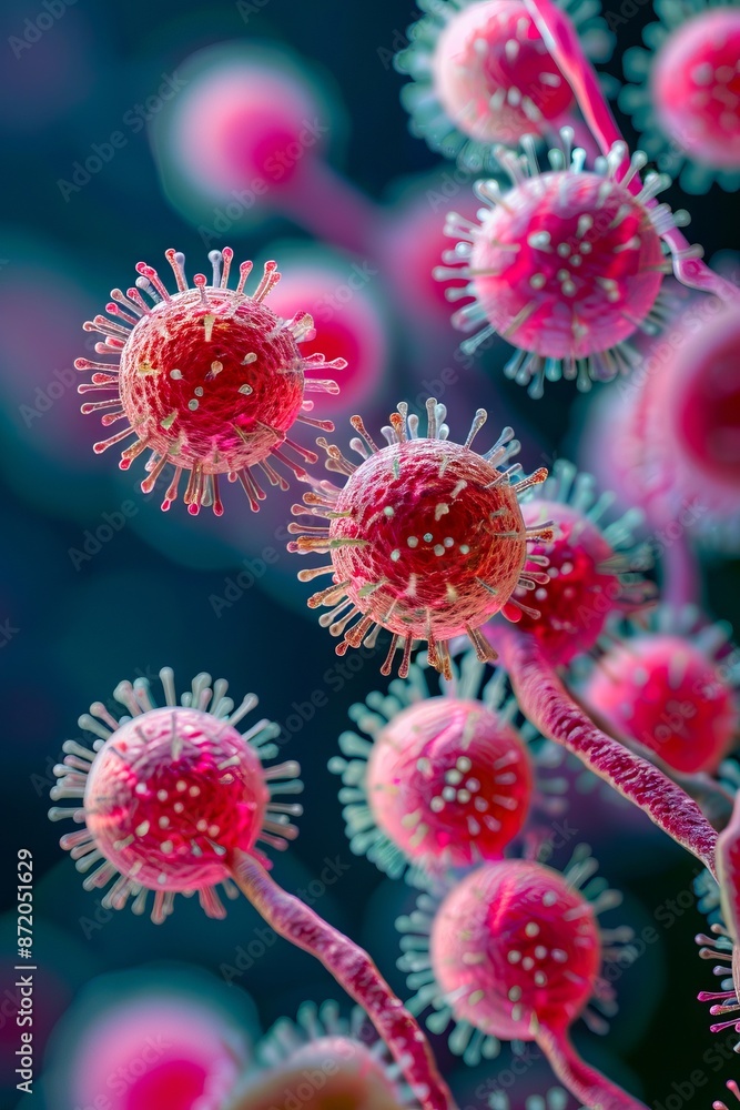 A close up of pink bacteria on a black background. A close up of pink bacteria on a black background.