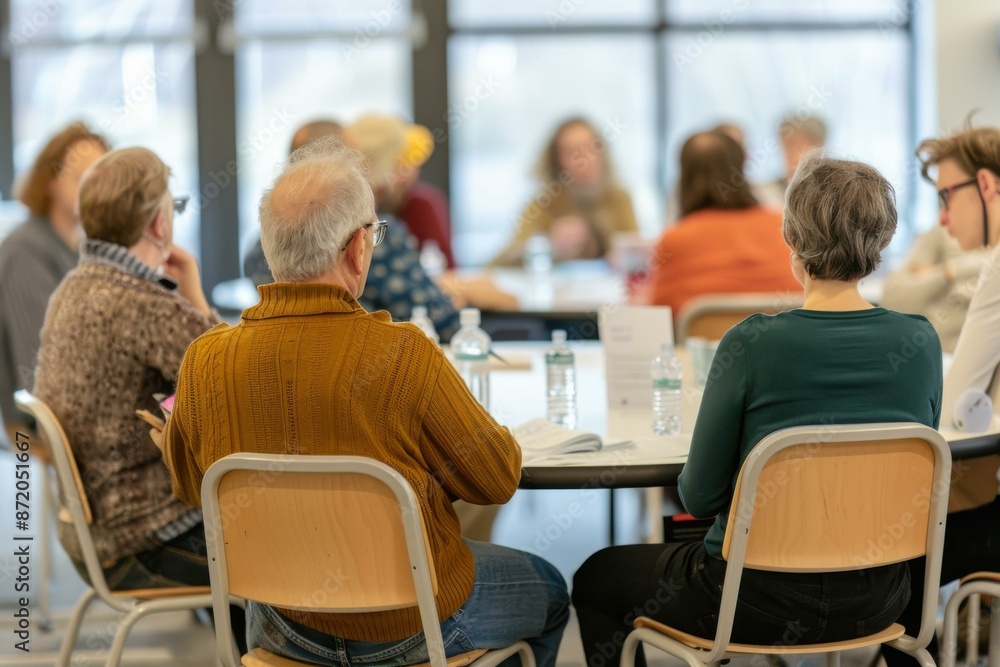 A group of people engaging in a discussion around a table. A group of people engaging in a discussion around a table.