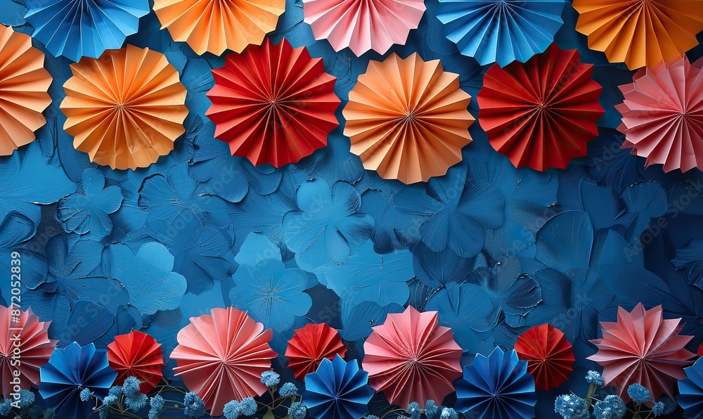 american flag color paper fans on blue background banner design for presidents day memorial day labor day celebration.image american flag color paper fans on blue background banner design for presidents day memorial day labor day celebration.image
