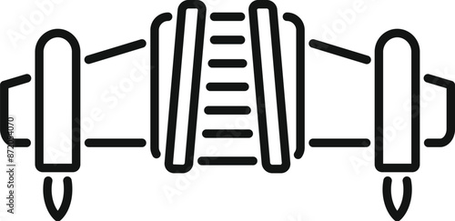 Line art icon of a jet engine, showcasing the internal turbine blades responsible for generating thrust and propelling aircraft through the air