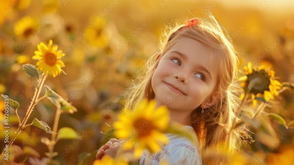 beautiful girl with light eyes in a field of sunflowers on a sunset beautiful girl with light eyes in a field of sunflowers on a sunset