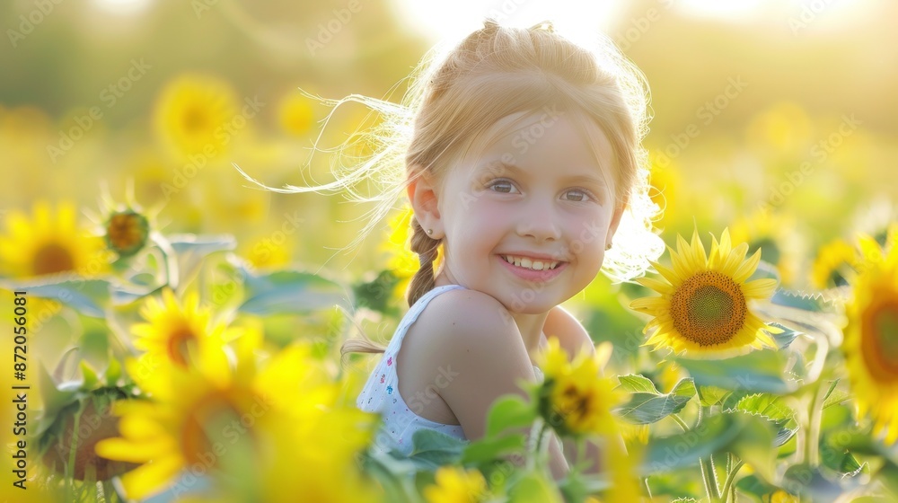 beautiful girl with light eyes in a field of sunflowers on a sunset beautiful girl with light eyes in a field of sunflowers on a sunset