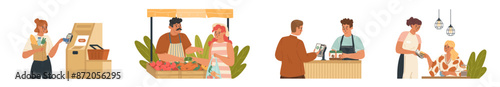 Diverse people using different payment system or cash set