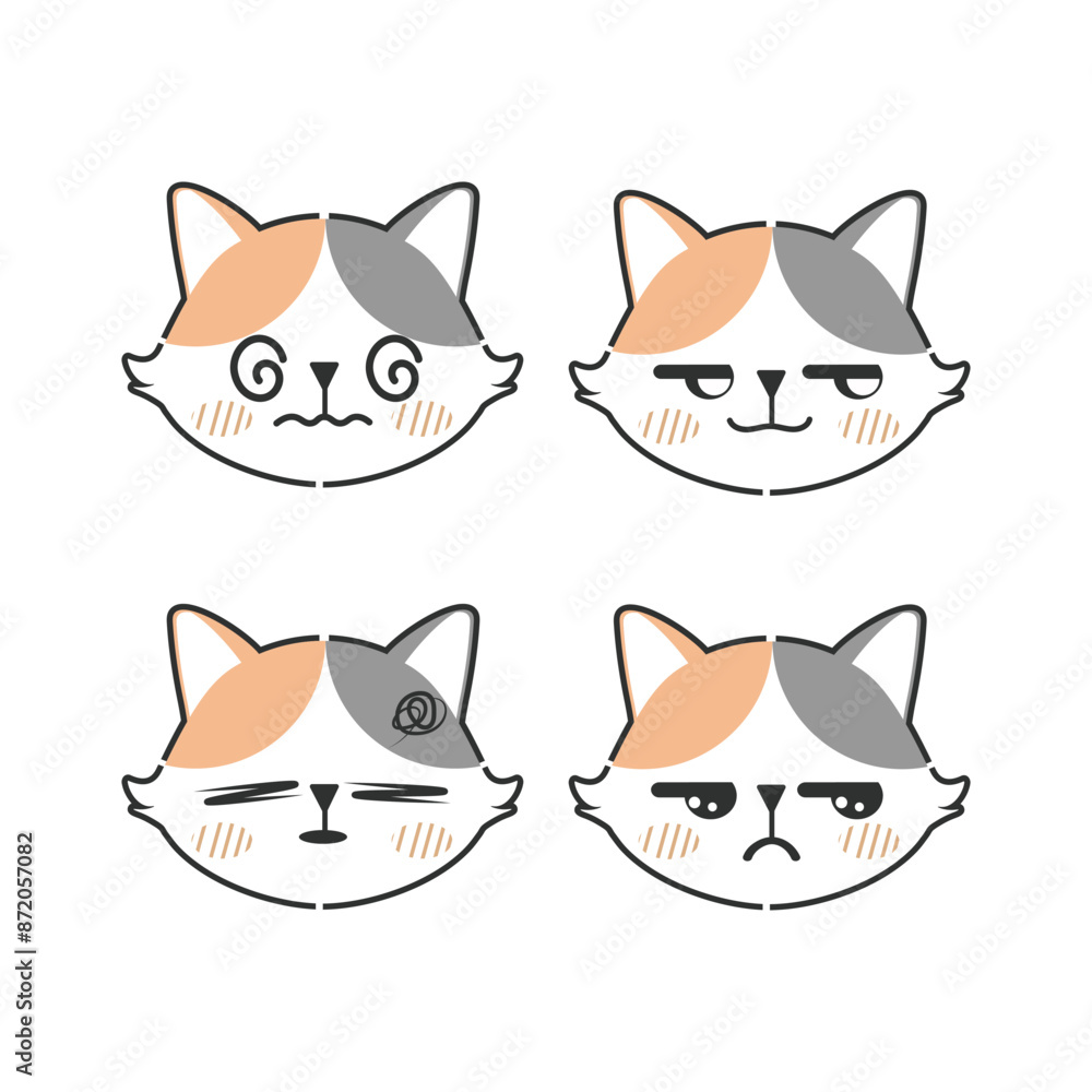 Fototapeta premium Vector set of kawaii cute cat stickers Isolated on white background