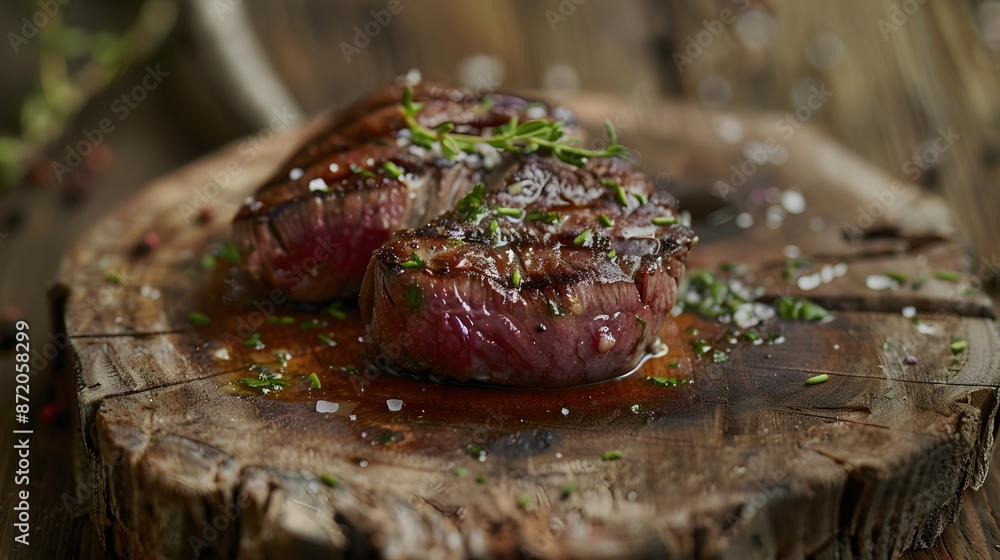 Grilled beef fillet rare and juicy ready to eat on rustic wood. Grilled beef fillet rare and juicy ready to eat on rustic wood.