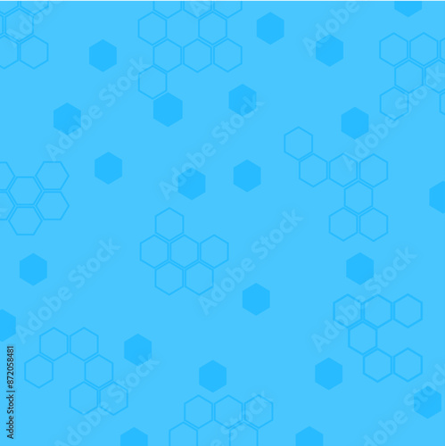 blue background pattern with chemical formulas, honey comb