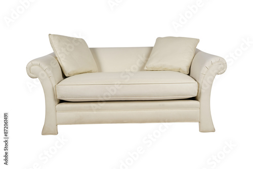 armchair isolated on white background, two seats sofa ,Dolls House Classic Cream Sofa & Cushions Miniature