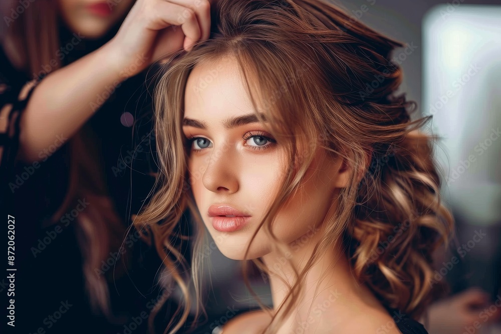 Fototapeta premium Woman having her hair styled in a salon