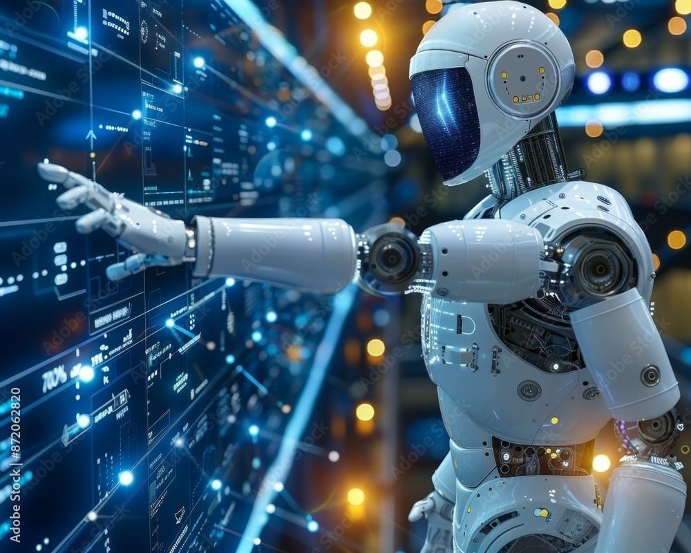 Futuristic Robot Engaging with Advanced Technology, Artificial Intelligence in Action, Artificial I Futuristic Robot Engaging with Advanced Technology, Artificial Intelligence in Action, Artificial I
