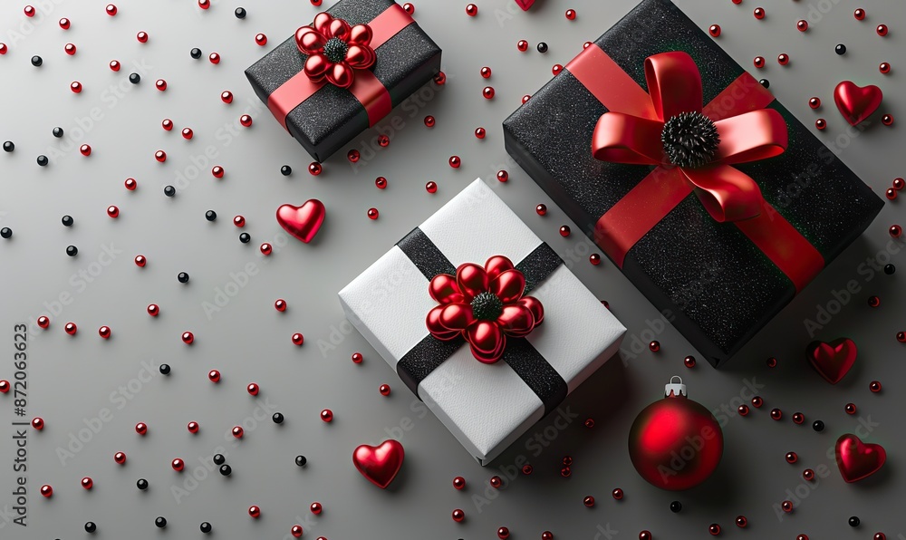 valentine s day banner mockup, gift boxes decorated sparkle rhinestones, red hearts.image valentine s day banner mockup, gift boxes decorated sparkle rhinestones, red hearts.image
