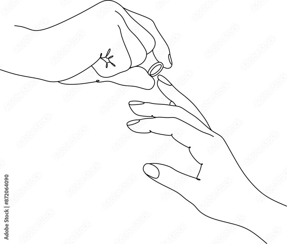Two hands holding a man and a woman together, line drawing. Concept of romantic relationship, support, help, promise, reconciliation Two hands holding a man and a woman together, line drawing. Concept of romantic relationship, support, help, promise, reconciliation