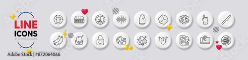 Table knife, Global business and Change clothes line icons. White buttons 3d icons. Pack of Ice cream, Swipe up, Outsource work icon. Mattress, Cable section, Sound wave pictogram. Vector