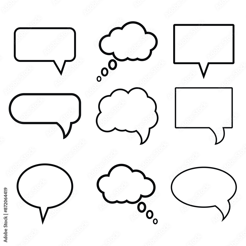 Speech bubble set. Talk bubble. Speak bubble text, message box, set of comic speech balloons isolated on white background. Vector illustration. Speech bubble set. Talk bubble. Speak bubble text, message box, set of comic speech balloons isolated on white background. Vector illustration.