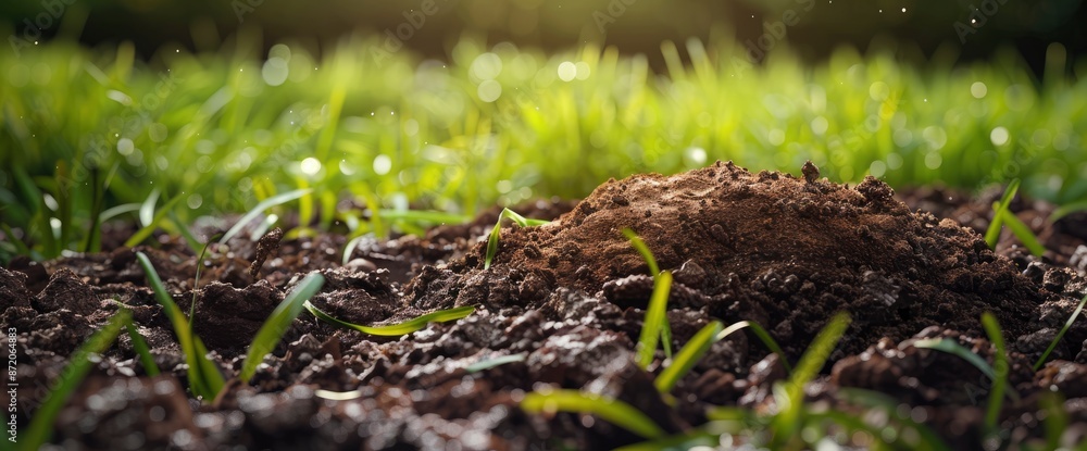 Fototapeta premium Fresh, Organic Cow Dung On Lush Green Grass,High Resolution, Ultra HD