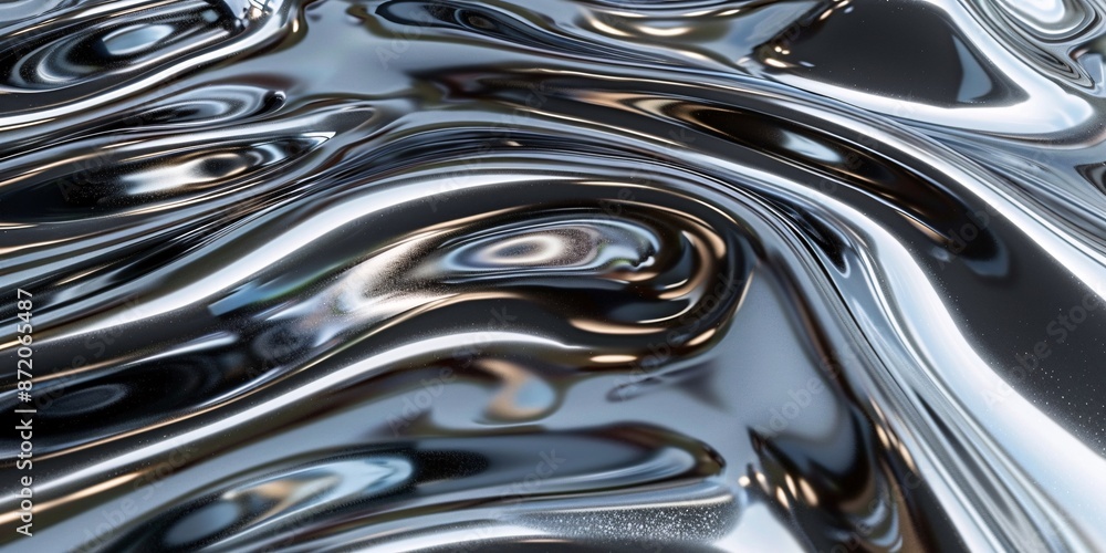 Glossy silver metal fluid chrome water effect render. Glossy silver metal fluid chrome water effect render.