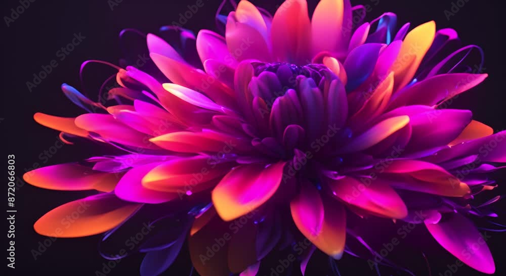 Abstract neon glowing flower with vibrant colorful petals on dark background 4k animation Abstract neon glowing flower with vibrant colorful petals on dark background 4k animation