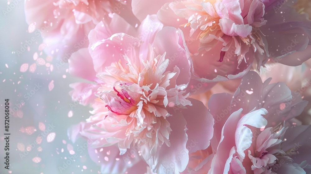 Pink peonies with fluffy petals on a blank backdrop Pink peonies with fluffy petals on a blank backdrop