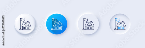 Building line icon. Neumorphic, Blue gradient, 3d pin buttons. House architecture sign. Real estate property symbol. Line icons. Neumorphic buttons with outline signs. Vector photo