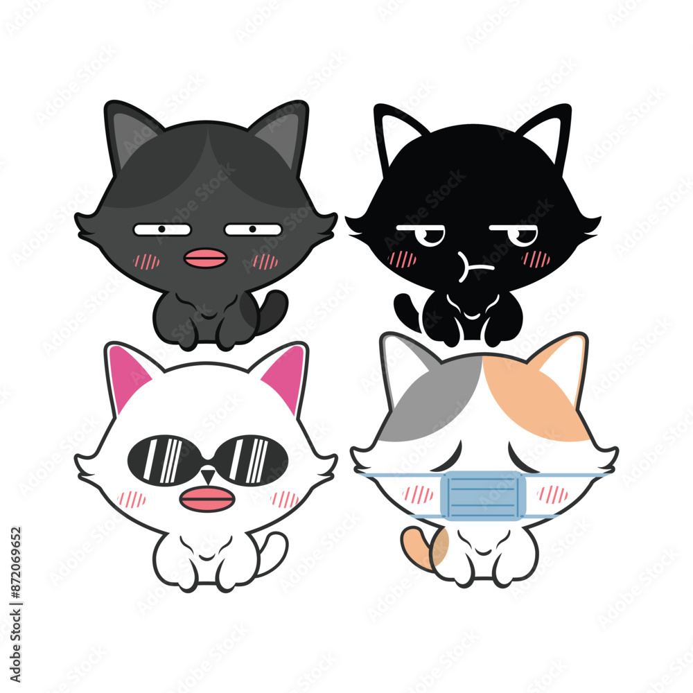 Obraz premium Vector set of cute kitty cats. Isolated on white background