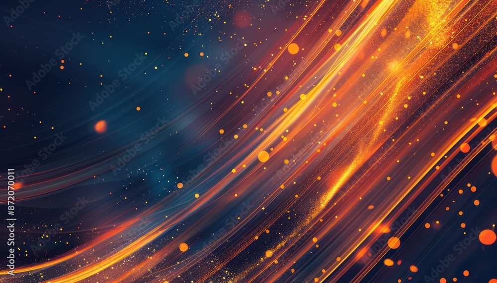 Obraz premium Diagonal lines of light, glowing orange and gold, on a dark background