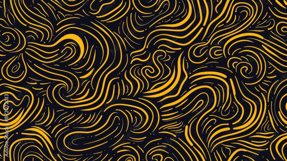 Yellow thin line doodle pattern on dark background Hand drawn backdrop for various design projects Yellow thin line doodle pattern on dark background Hand drawn backdrop for various design projects