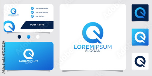 collection of abstract letter Q initials with gradient colors, logo design business card template
