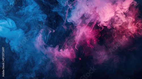 Moody and atmospheric image of ethereal pink and blue smoke against a deep black background, perfect for dramatic visual effects © Lcs