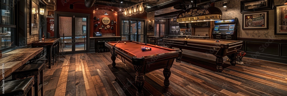 Comfortable Modern Tavern with Rustic Aesthetic and Pool Table Comfortable Modern Tavern with Rustic Aesthetic and Pool Table
