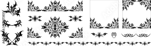 Vektor Set Vintage - Retro Tattoo - Deko Elemente Grafik Design - Floral und Symmetrische Kunst - Dekoration 