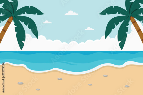 Tropical landscape coast beautiful sea shore beach with cloud and coconut tree background. For banner, ads, etc.