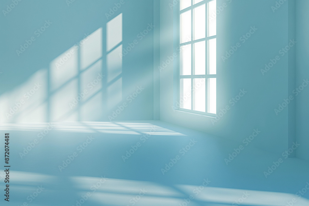 Interior of empty spacious room with window shadows and sunlight on blue wall. Interior of empty spacious room with window shadows and sunlight on blue wall.