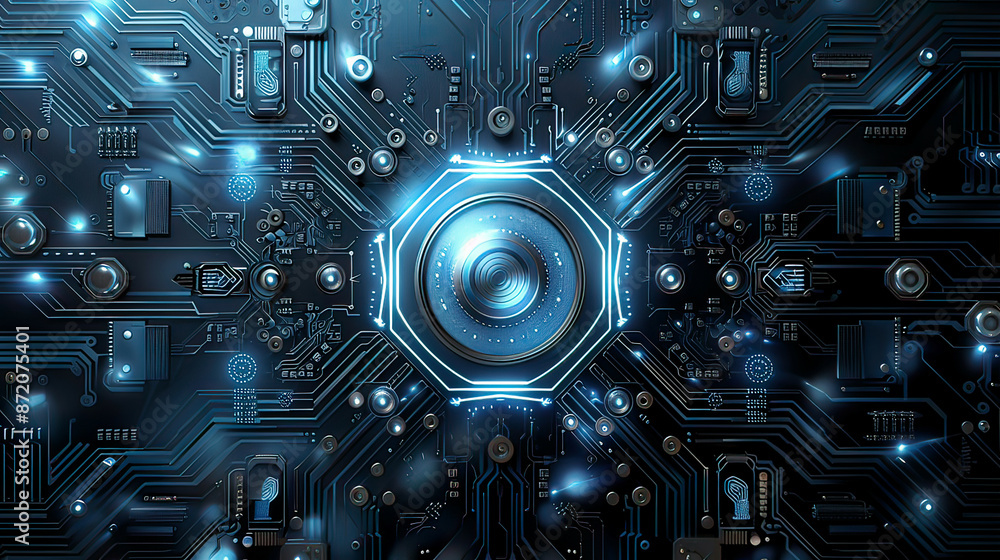 Quantum computer technologies concepts and large data processing depicted on modern technology circuit board texture background design alongside futuristic blue circuit board background Quantum computer technologies concepts and large data processing depicted on modern technology circuit board texture background design alongside futuristic blue circuit board background