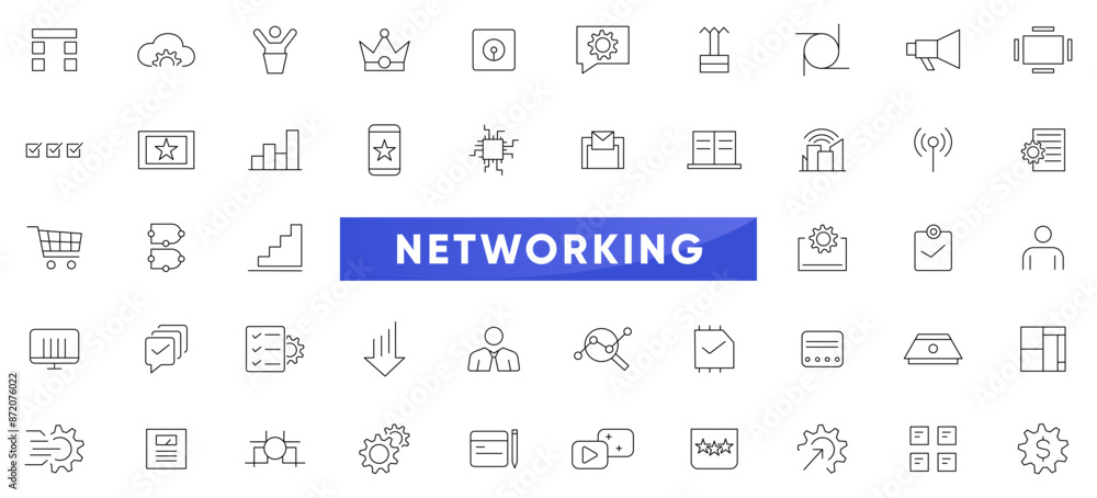 Networking digital line icon set. Business, management, configuration, monitoring system, performance, security, digital infrastructure, machine learning outline icon collection. UI thin icon Networking digital line icon set. Business, management, configuration, monitoring system, performance, security, digital infrastructure, machine learning outline icon collection. UI thin icon