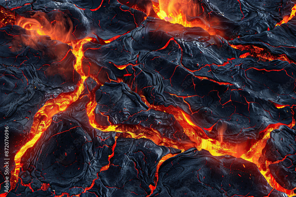 Generative ai on theme of erupting volcano with cascading hot lava surrounded thick white smoke Generative ai on theme of erupting volcano with cascading hot lava surrounded thick white smoke