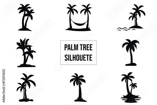 Vector silhouette of palm trees. A set of black trees on a white background