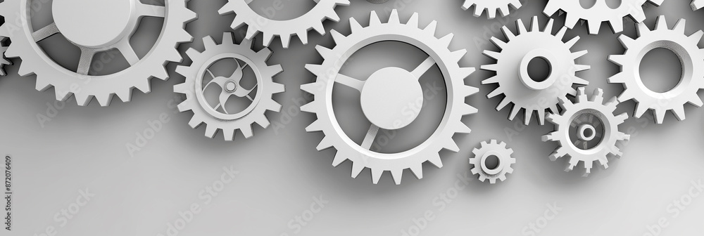 3d illustration of many white gears connecting and working together 3d illustration of many white gears connecting and working together