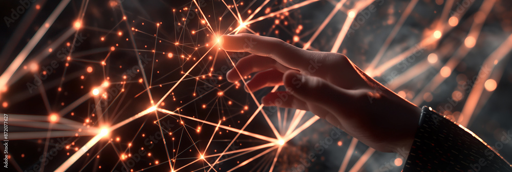 Fototapeta premium Businessman touching futuristic glowing network connection lines