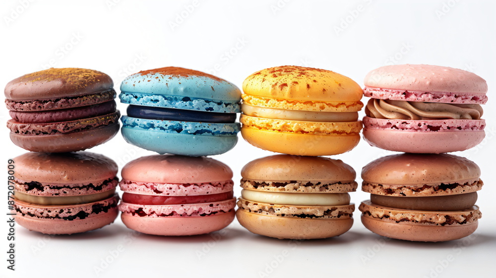 colorful different macarons on a white background colorful different macarons on a white background