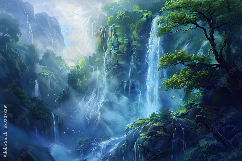 Generative ai on theme of beautiful majestic waterfall in natural nature, national park attraction Generative ai on theme of beautiful majestic waterfall in natural nature, national park attraction