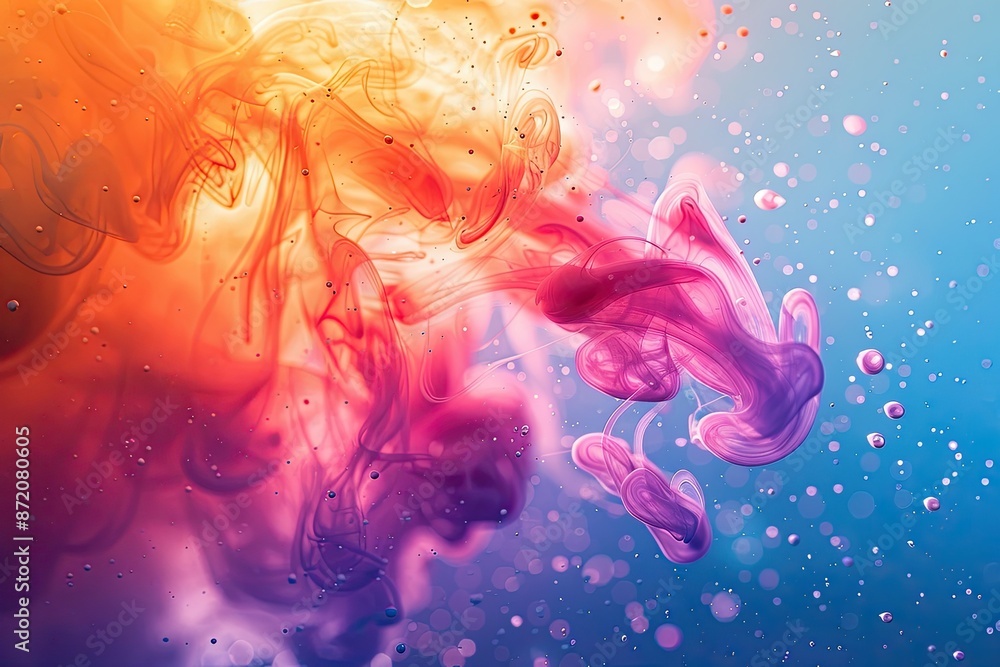 Obraz premium Vibrant and colorful abstract waveforms intertwined with particles, creating a dynamic and mesmerizing visual effect with rich hues..