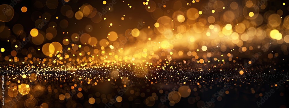 Abstract scene of golden bokeh lights and glittering particles, creating a festive and magical atmosphere with warm, glowing hues.. Abstract scene of golden bokeh lights and glittering particles, creating a festive and magical atmosphere with warm, glowing hues..