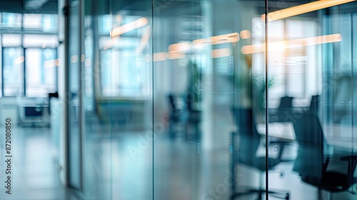Wallpaper Mural Blurred view of a modern office space featuring glass walls and sleek furniture, creating an open and contemporary work environment.. Torontodigital.ca